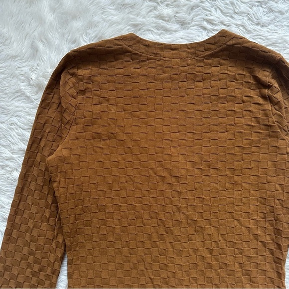 Madewell Top V-Neck Cardigan in Checkerboard Jacquard Button Front Sepia XS - Picture 6 of 12